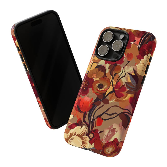 Warm Bloemenpatroon met Bourgondische en Oranje Kleuren