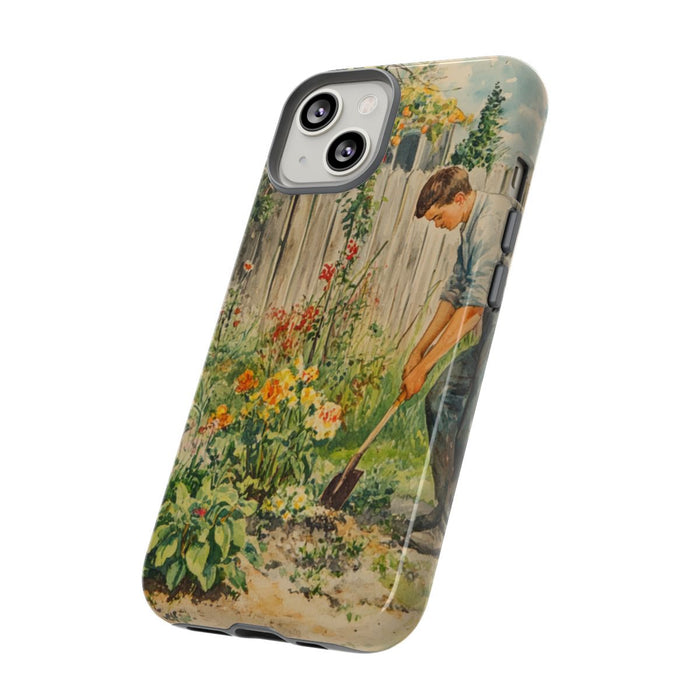 Jonge Man aan het Tuinieren tussen Bloemen