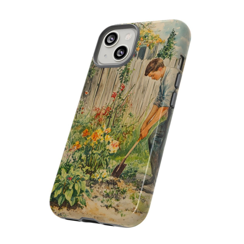 Jonge Man aan het Tuinieren tussen Bloemen