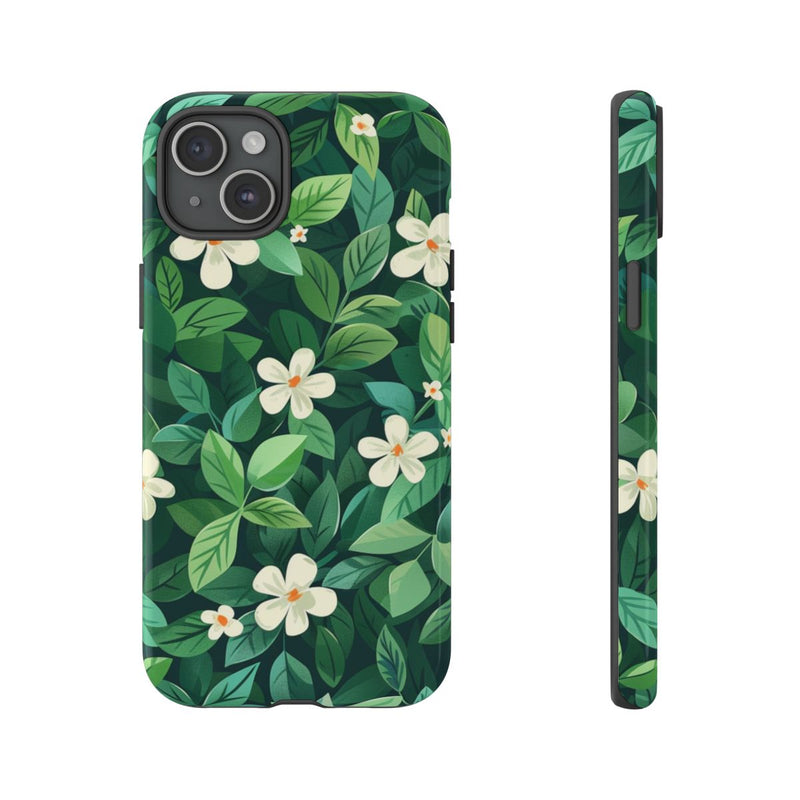 Groene Bladeren en Witte Bloemenpatroon