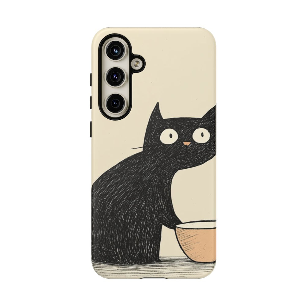 Zwarte Kat met Voerbakje Illustratie