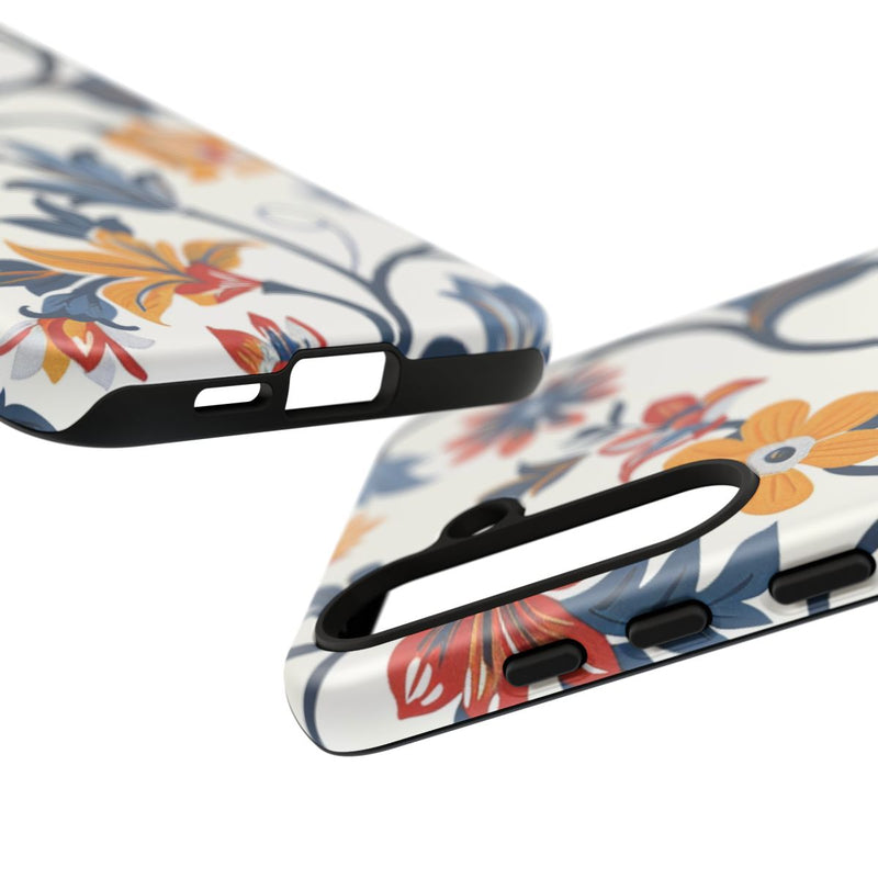 Retro Bloemenpatroon in Blauw, Rood en Geel