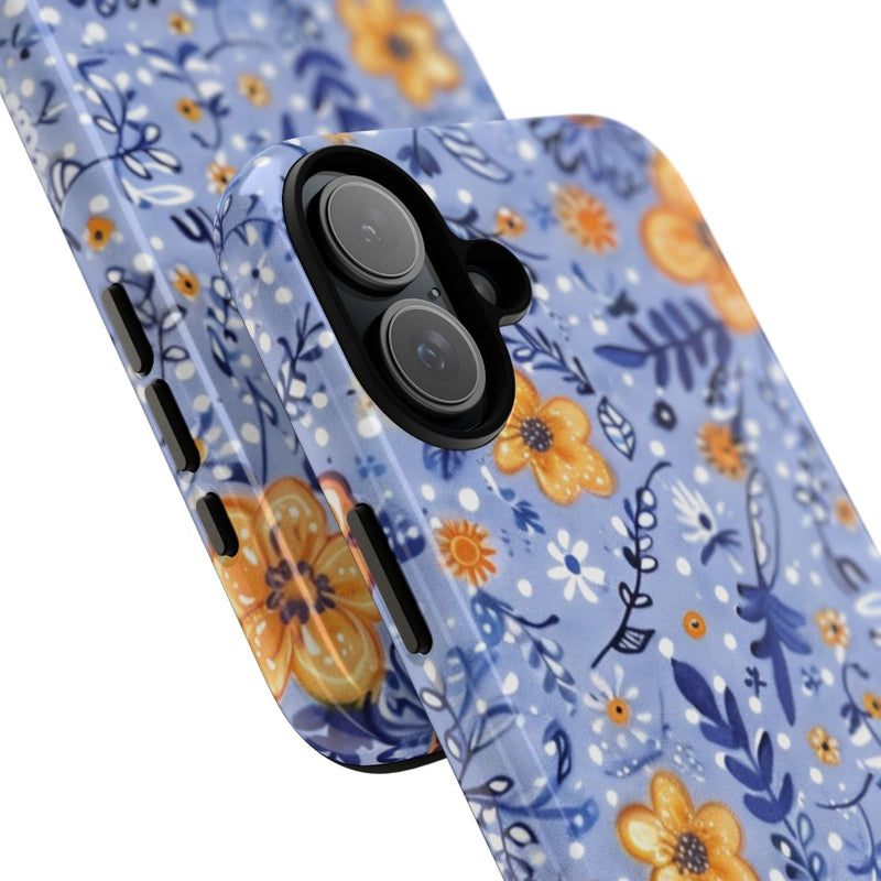 Blauw-Oranje Bloemenpatroon