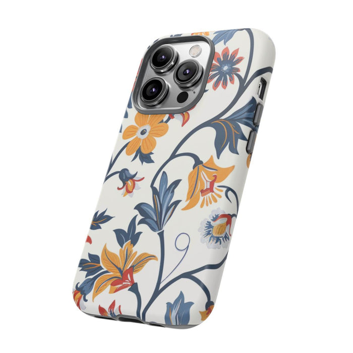 Retro Bloemenpatroon in Blauw, Rood en Geel