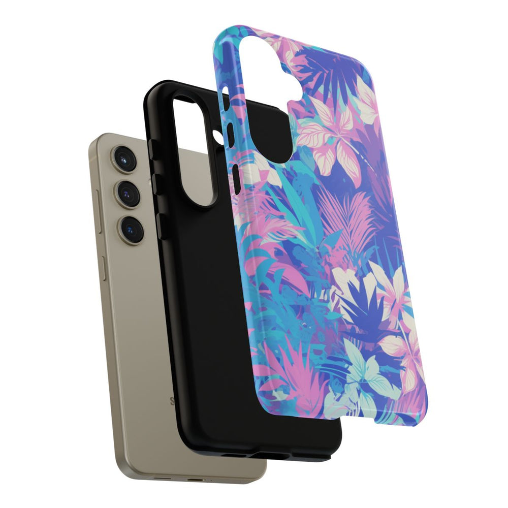 Tropisch Bloemenpatroon in Paars en Cyaan