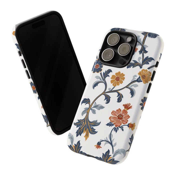 Retro Bloemenpatroon in Blauw en Oranje