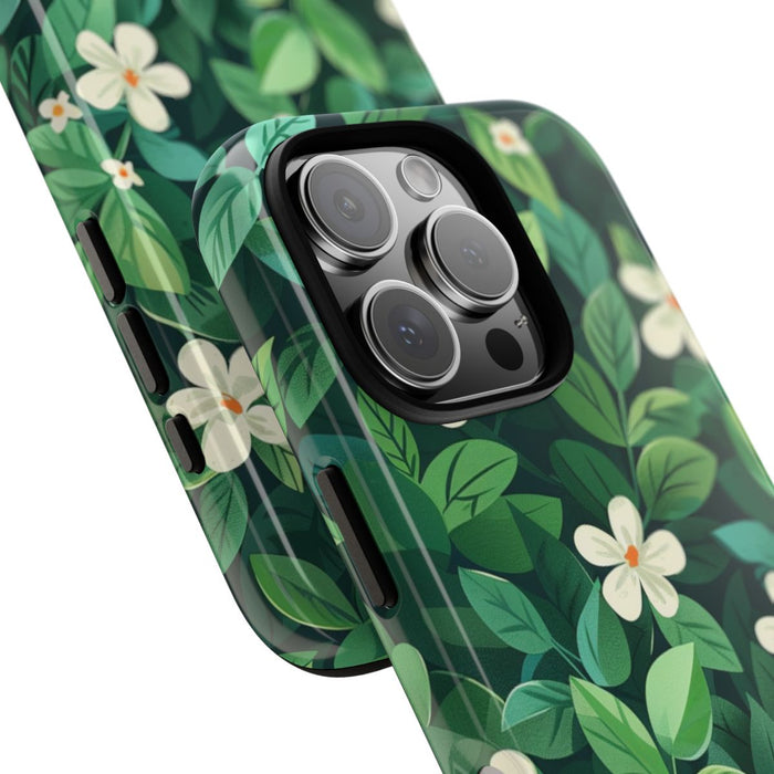 Groene Bladeren en Witte Bloemenpatroon