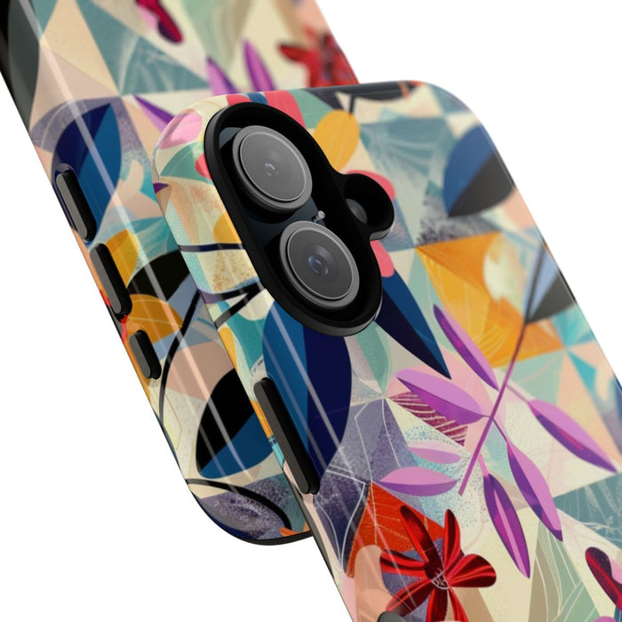 Kleurrijk Bloemenmotief met Geometrisch Patroon