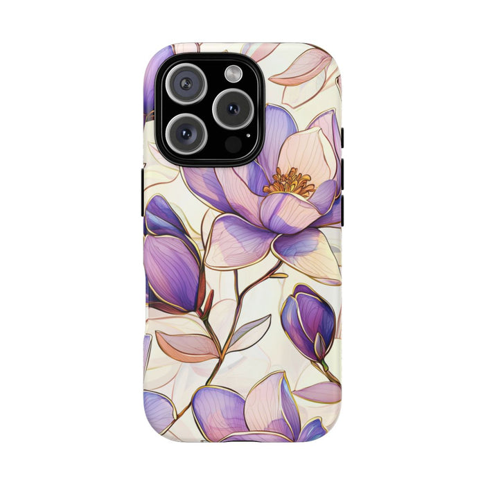 Paarse Magnolia’s in Glas-in-loodpatroon
