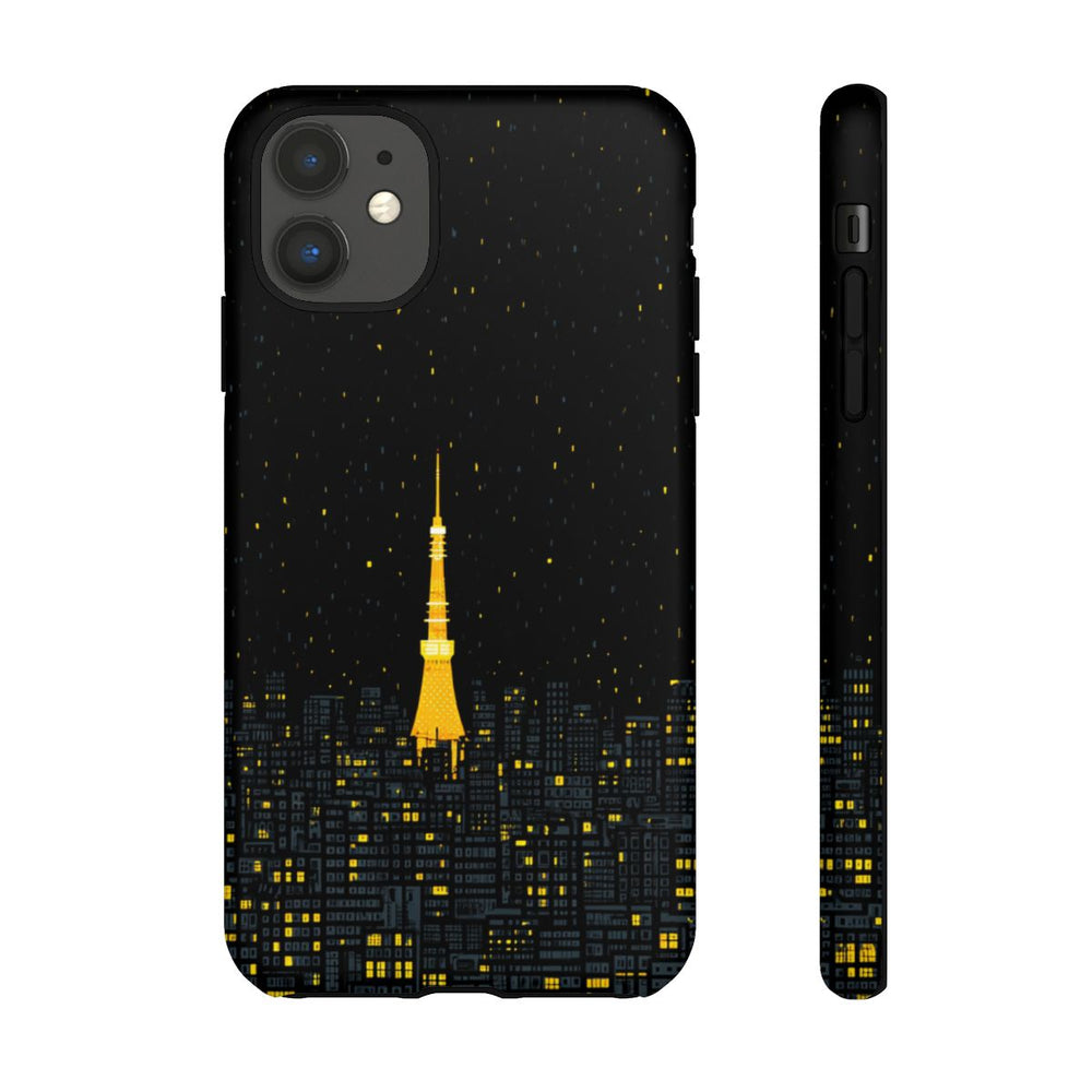 Gloeiende Toren in Nachtelijke Stadsgezicht