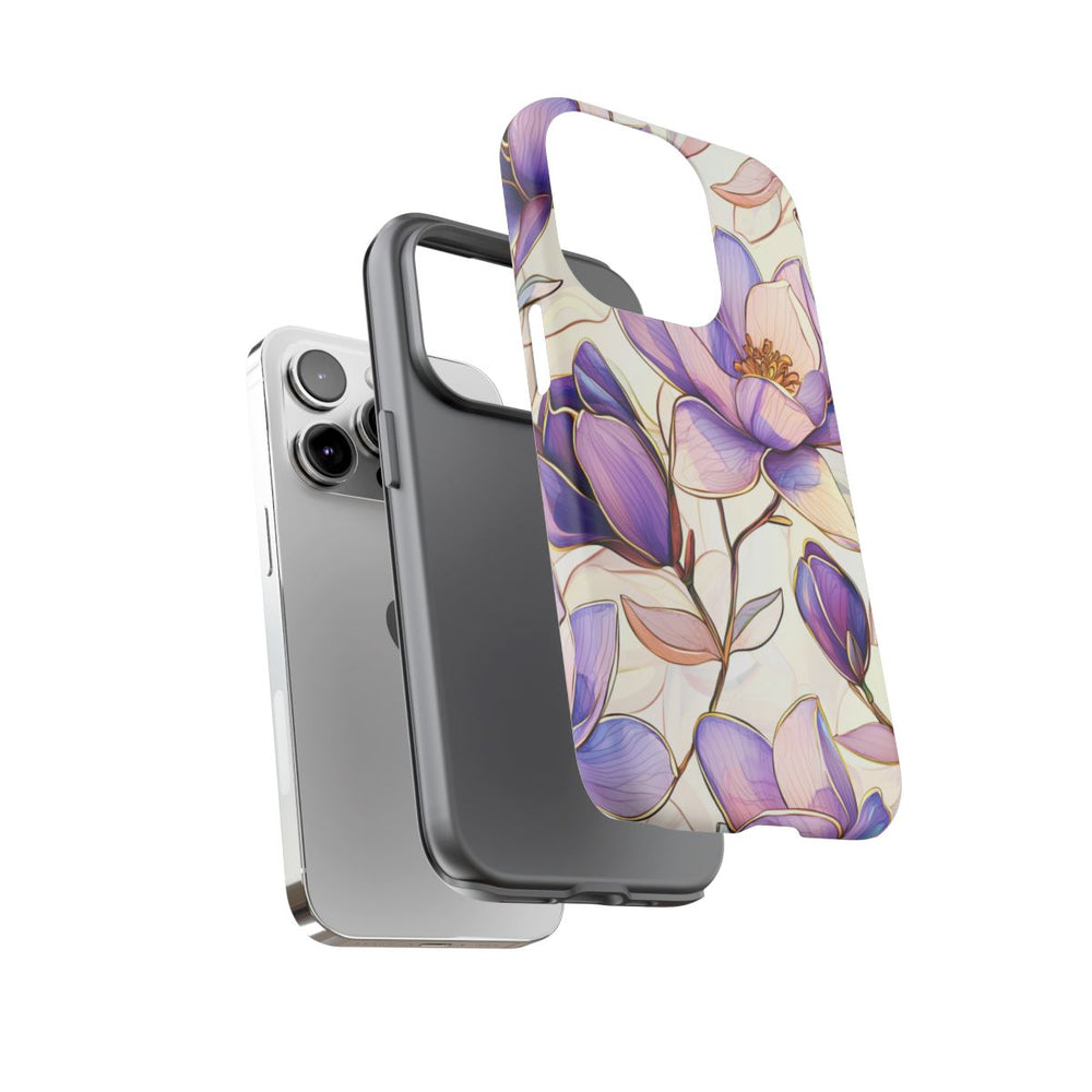 Paarse Magnolia’s in Glas-in-loodpatroon