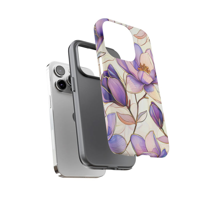 Paarse Magnolia’s in Glas-in-loodpatroon