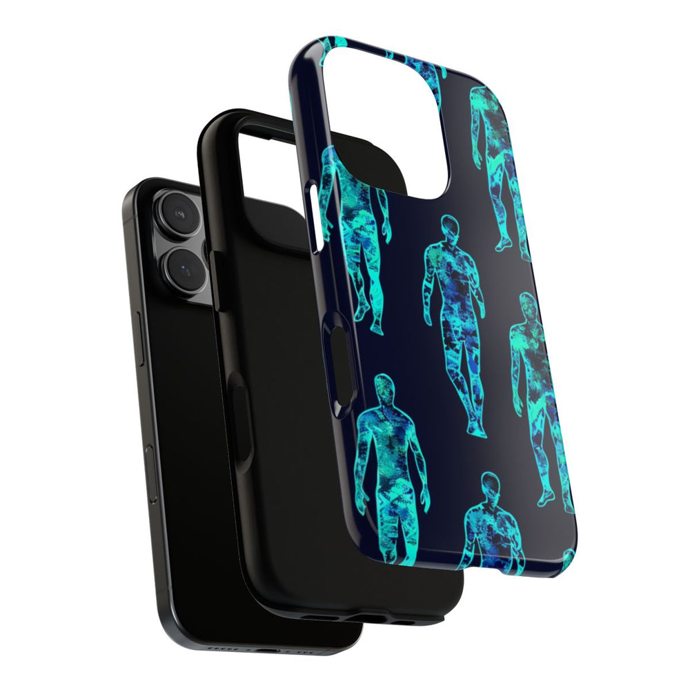 Blauw-Groene Neon Mensfiguren Patroon