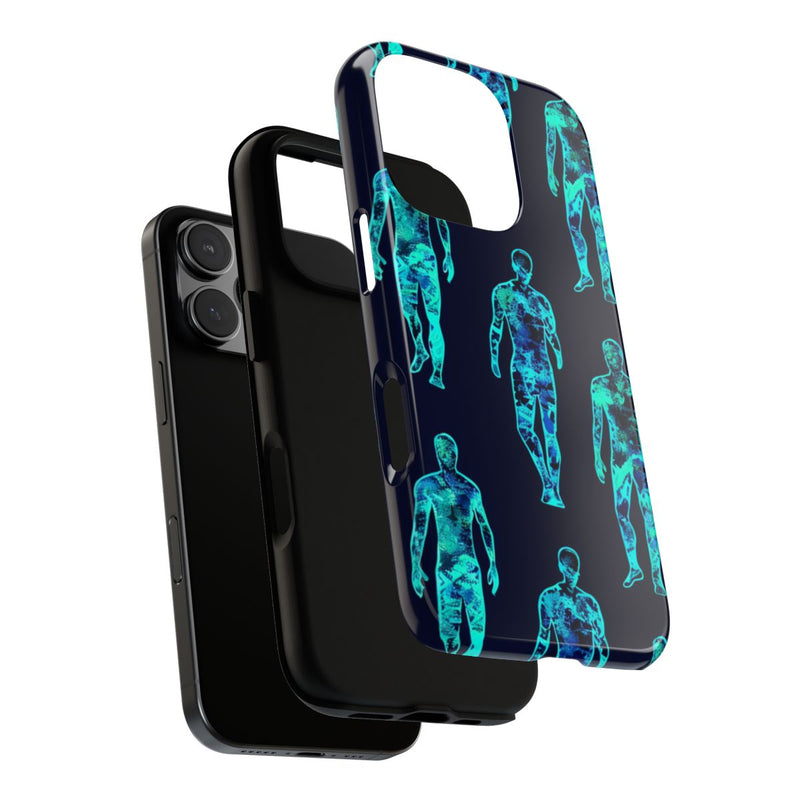 Blauw-Groene Neon Mensfiguren Patroon