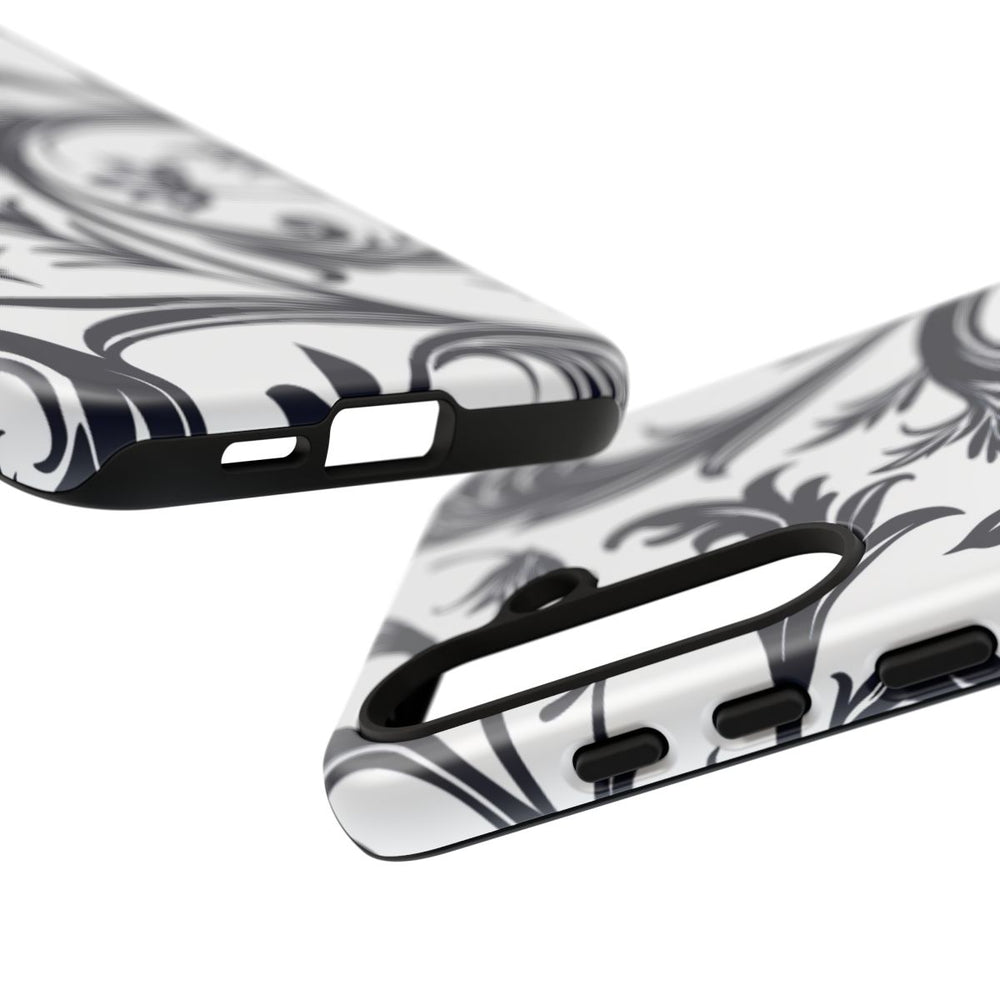 Zwart-Wit Bloemmotief met Sierlijke Krullen