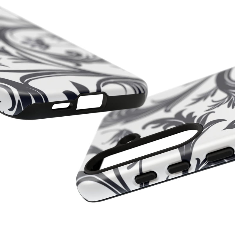 Zwart-Wit Bloemmotief met Sierlijke Krullen