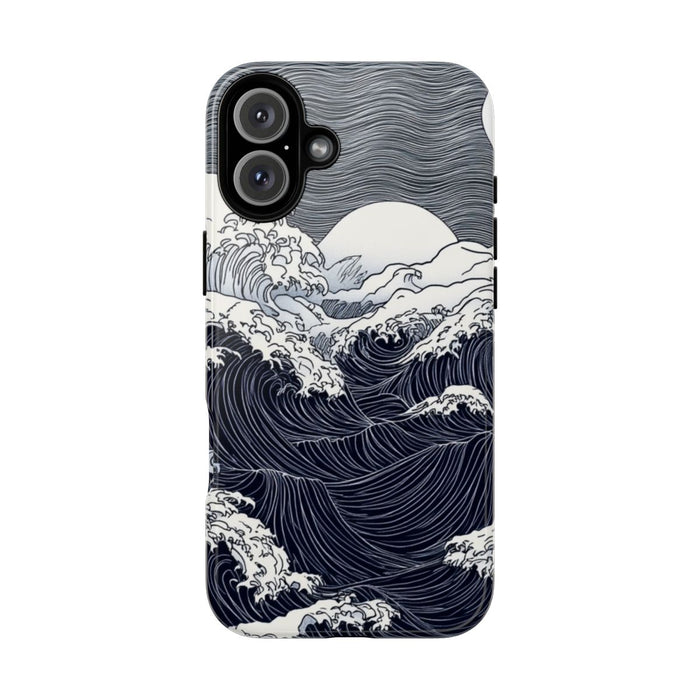 Monochrome Oceaangolven met Maan