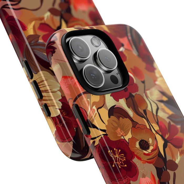 Warm Bloemenpatroon met Bourgondische en Oranje Kleuren