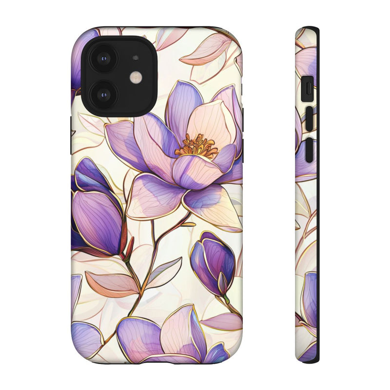 Paarse Magnolia’s in Glas-in-loodpatroon