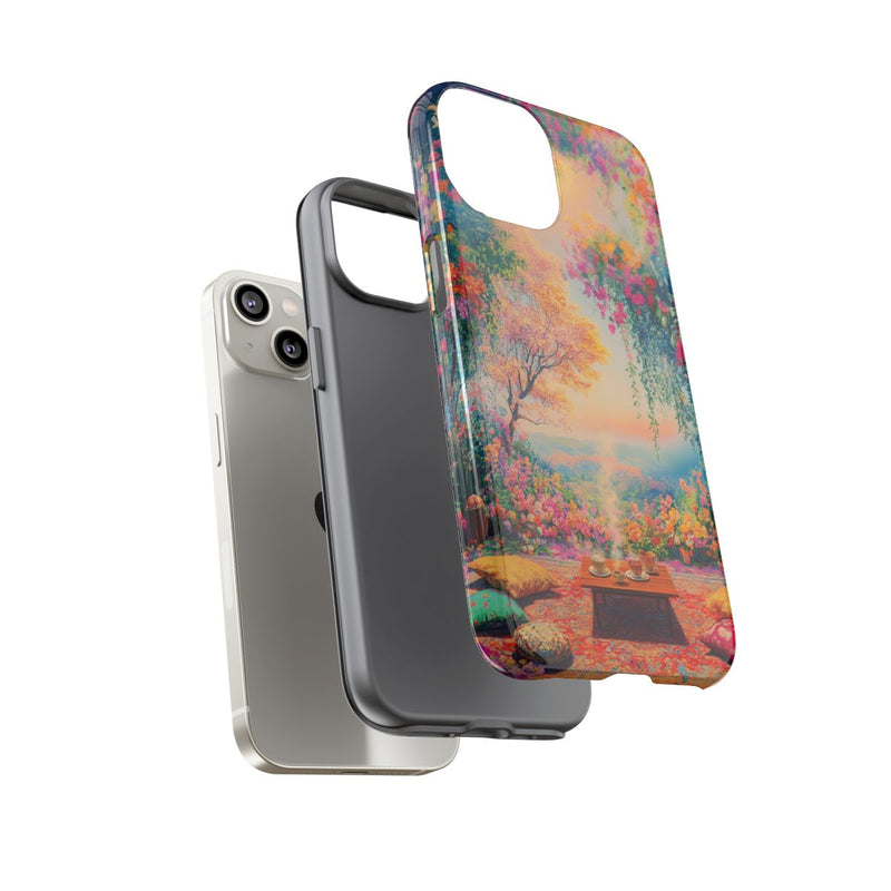 Levendige Bloemrijke Scene met Gezellige Kussens