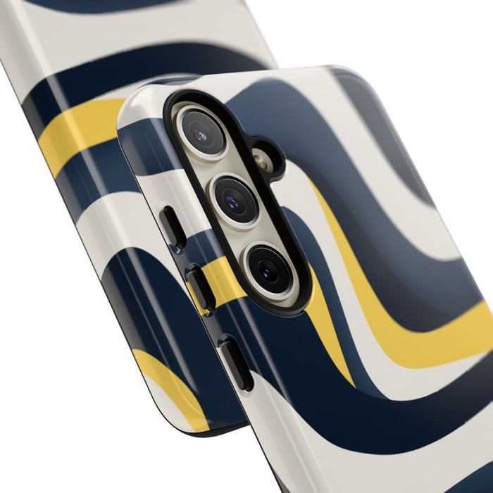 Abstracte Golvende Lijnen in Donkerblauw en Geel
