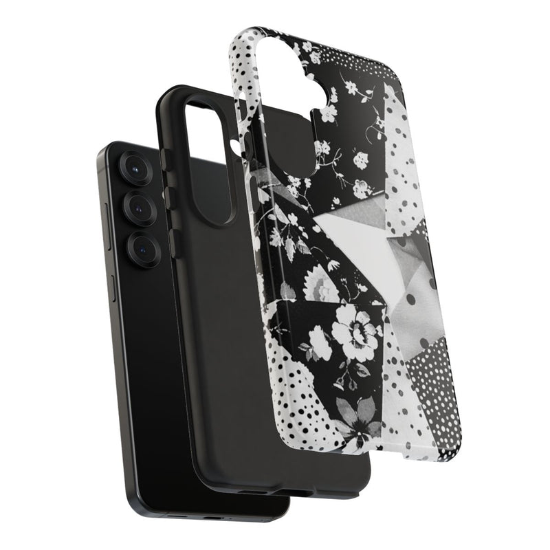 Monochrome Bloemen- en Polkadot Patchwork