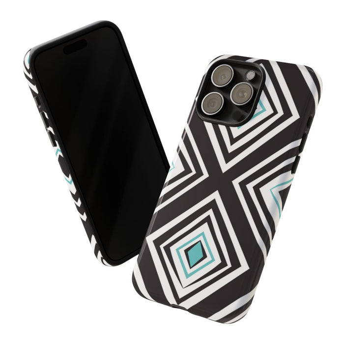 Geometrisch Zwart-Turquoise Diamantpatroon