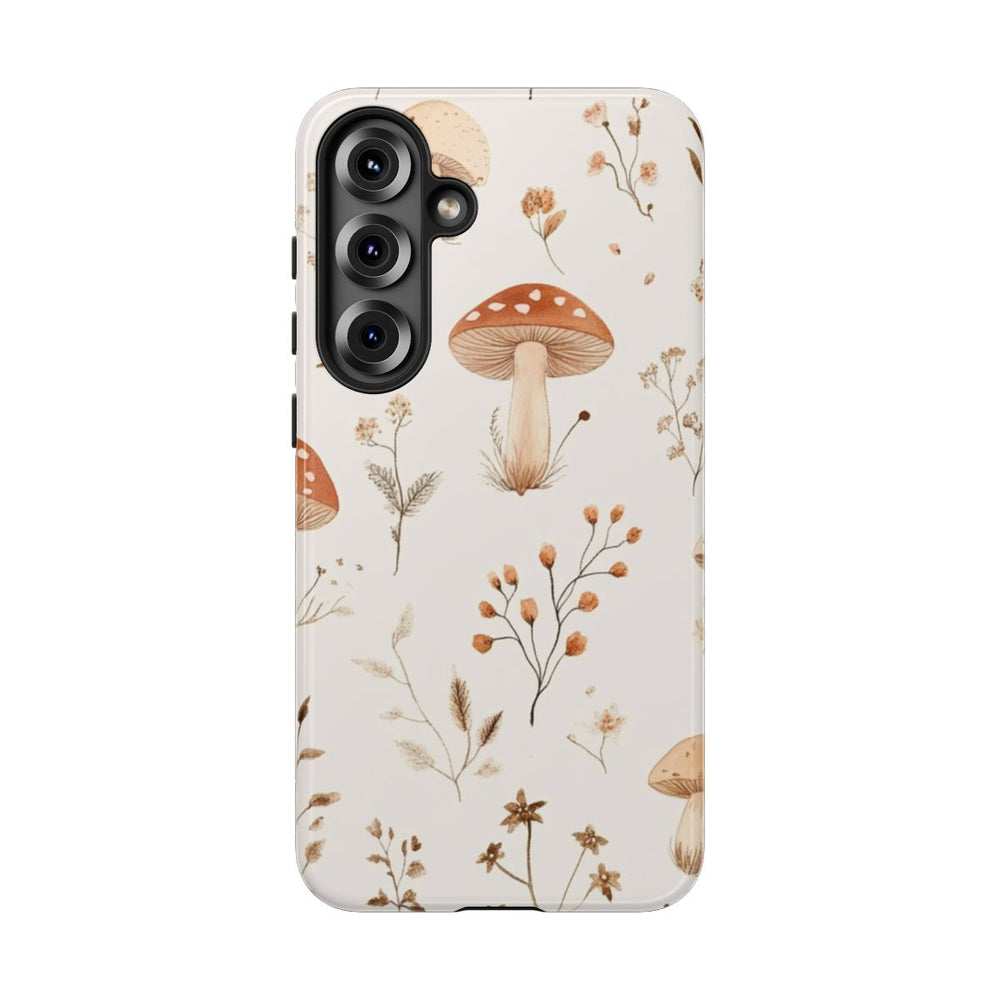 Bruine en Beige Paddenstoelen met Bloemrankenpatroon