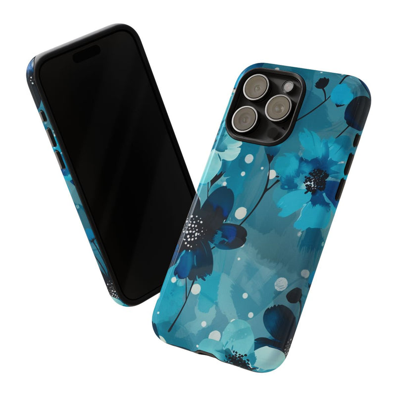 Blauw Bloemenpatroon met Stippen
