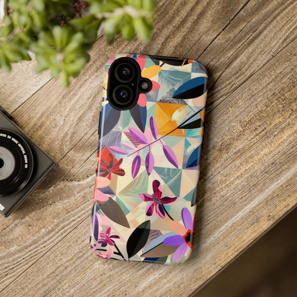 Kleurrijk Bloemenmotief met Geometrisch Patroon