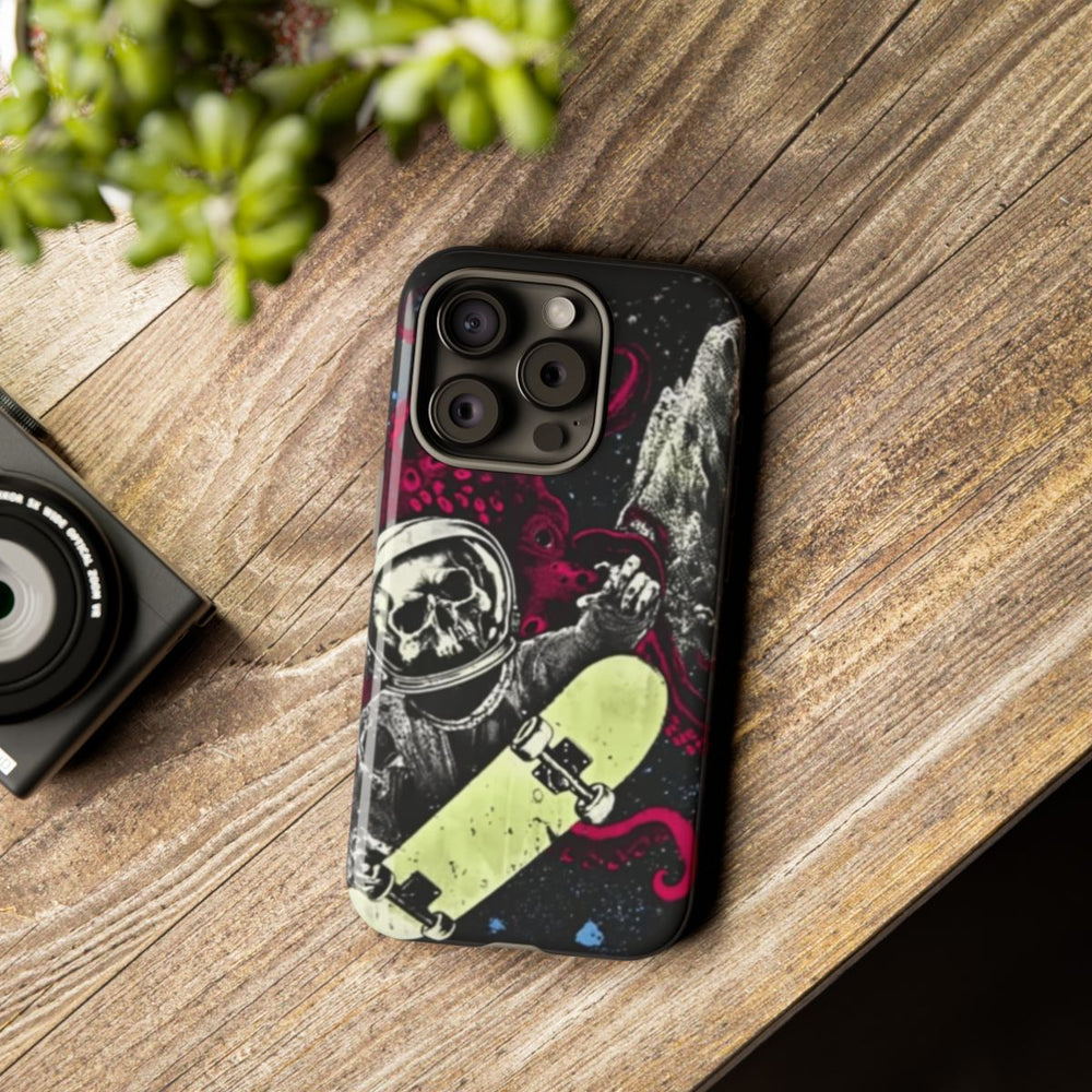 Schedel-Astronaut met Skateboard en Octopus