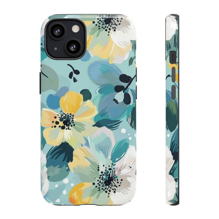 Turquoise Bloemenpatroon met Stippen