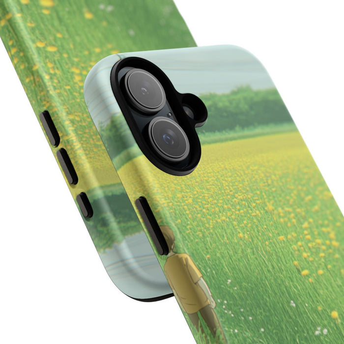 Jongen Wandelt Door Geel Bloemenveld