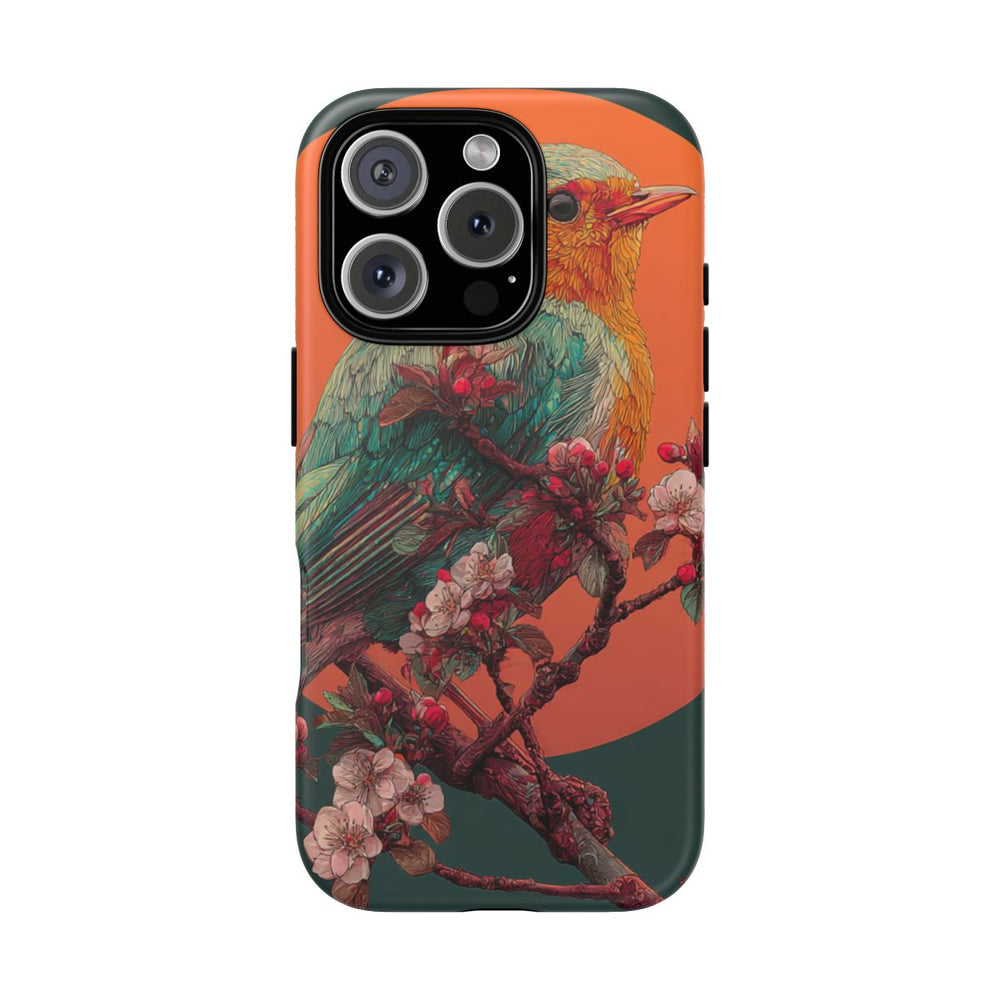 Kleurrijke Vogel met Bloesem en Oranje Maan