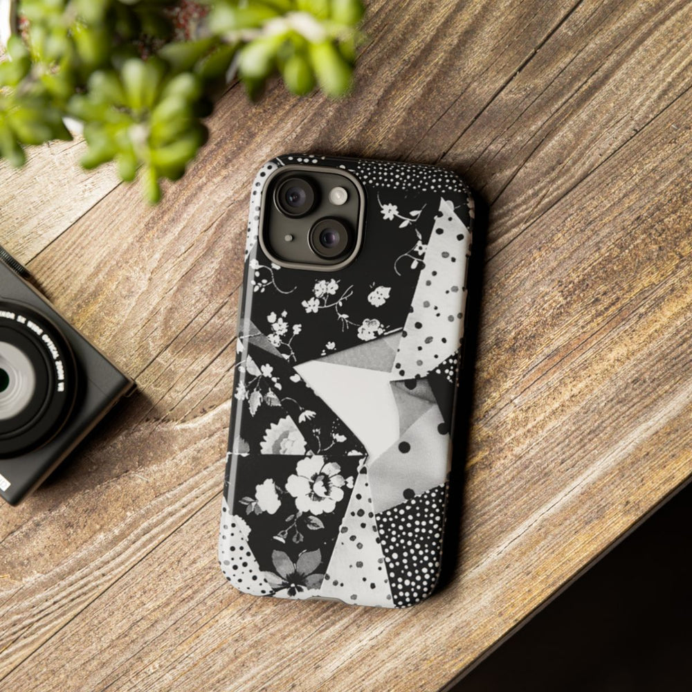 Monochrome Bloemen- en Polkadot Patchwork