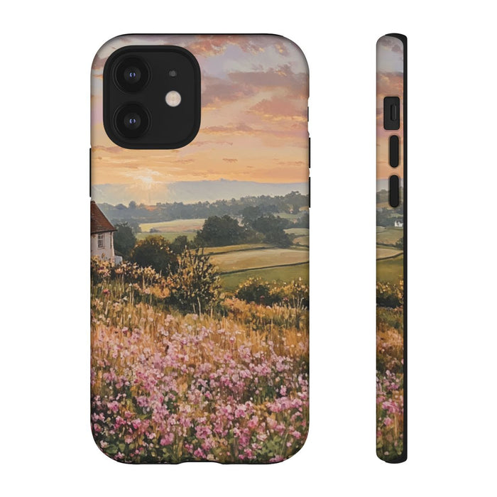 Landelijk Ochtendlandschap met Huisje en Bloemen