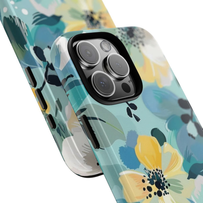 Turquoise Bloemenpatroon met Stippen