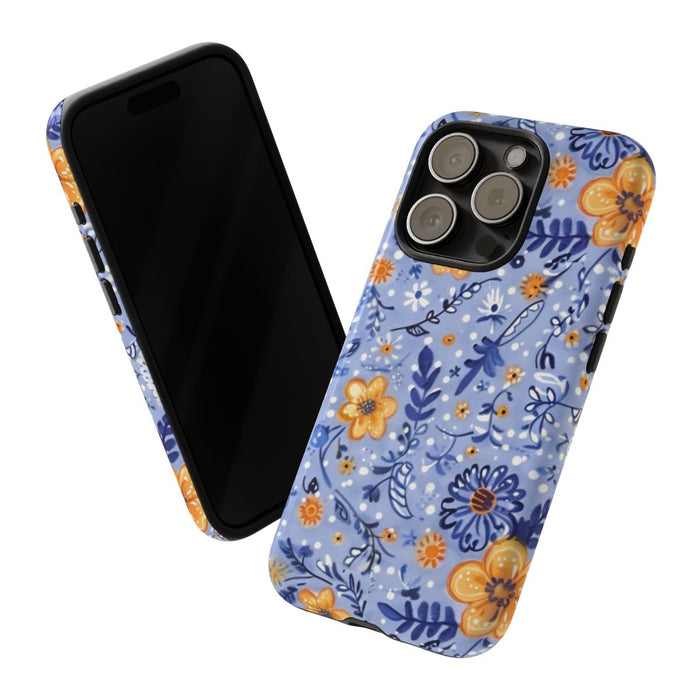 Blauw-Oranje Bloemenpatroon