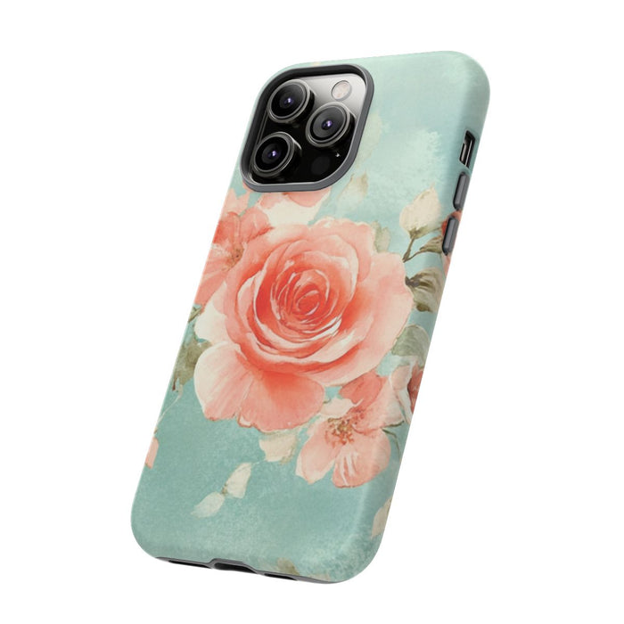 Aquarel Roze Rozen op Turquoise Achtergrond