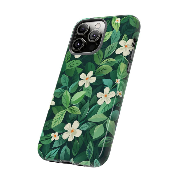 Groene Bladeren en Witte Bloemenpatroon