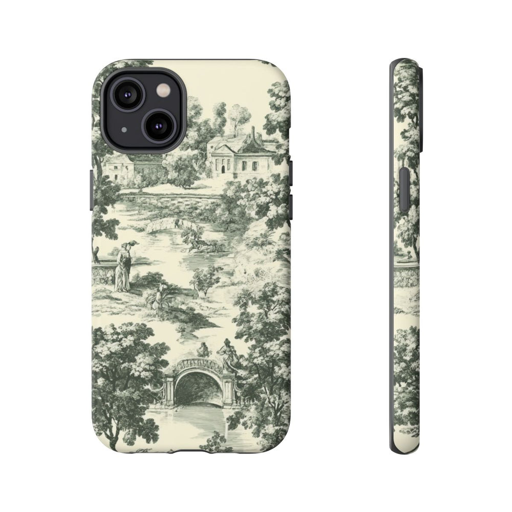 Klassiek Landelijk Toile-Patroon met Bomen en Historische Taferelen