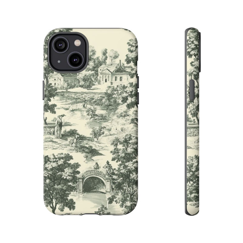 Klassiek Landelijk Toile-Patroon met Bomen en Historische Taferelen