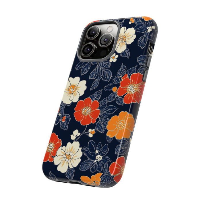 Oranje en Witte Bloemenprint
