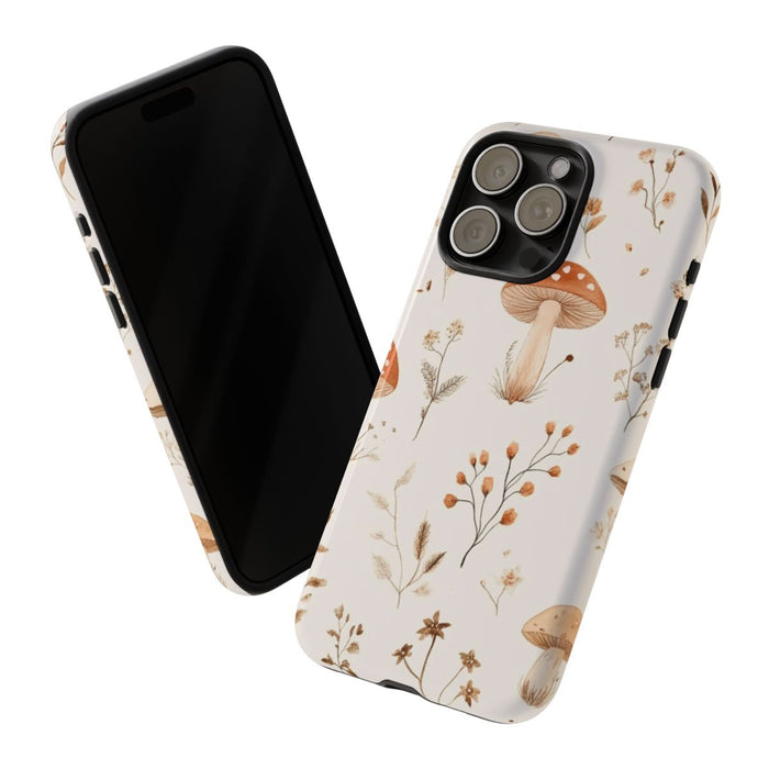Bruine en Beige Paddenstoelen met Bloemrankenpatroon