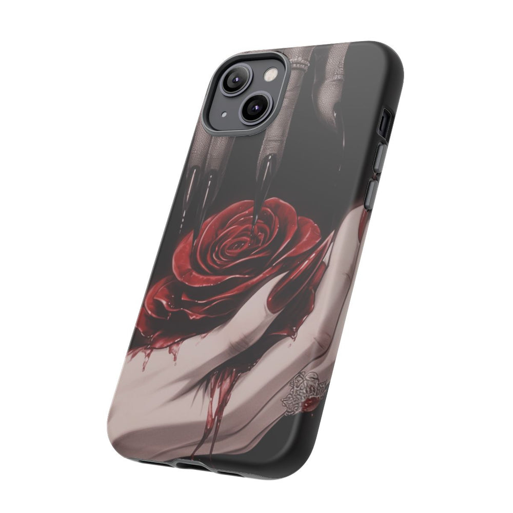 Donkere Gotische Handen met Bloedrode Roos