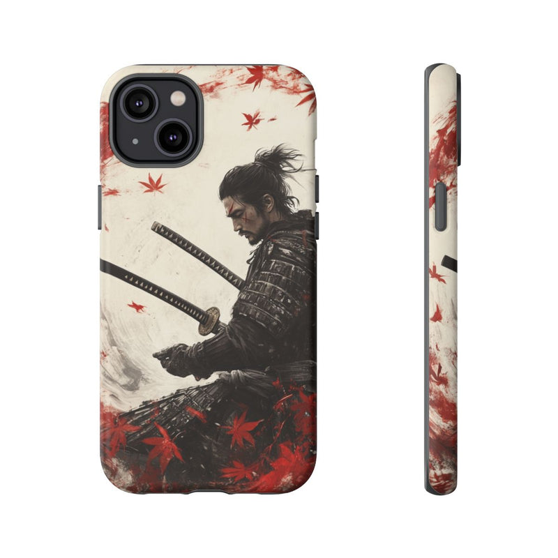 Samurai met Twee Katana’s en Rode Esdoornbladeren