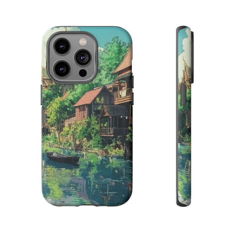 Rivieroever met Traditionele Huizen en Boten