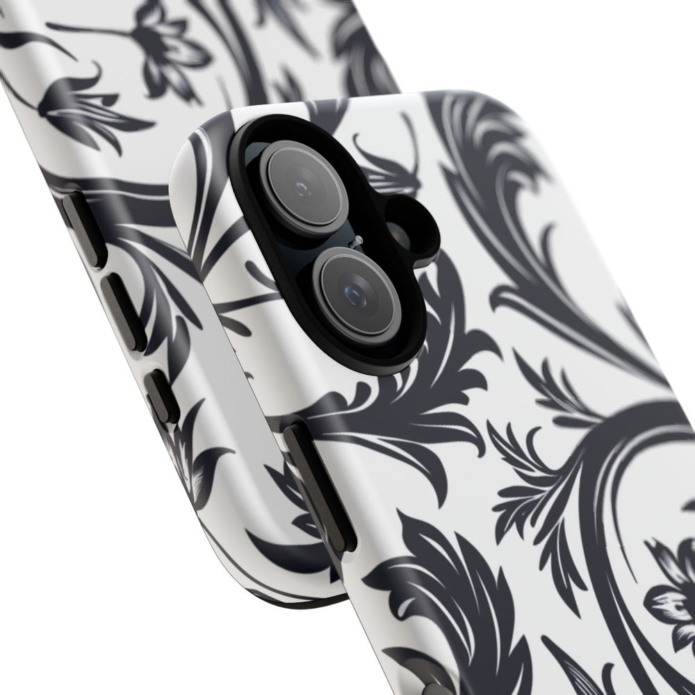 Zwart-Wit Bloemmotief met Sierlijke Krullen