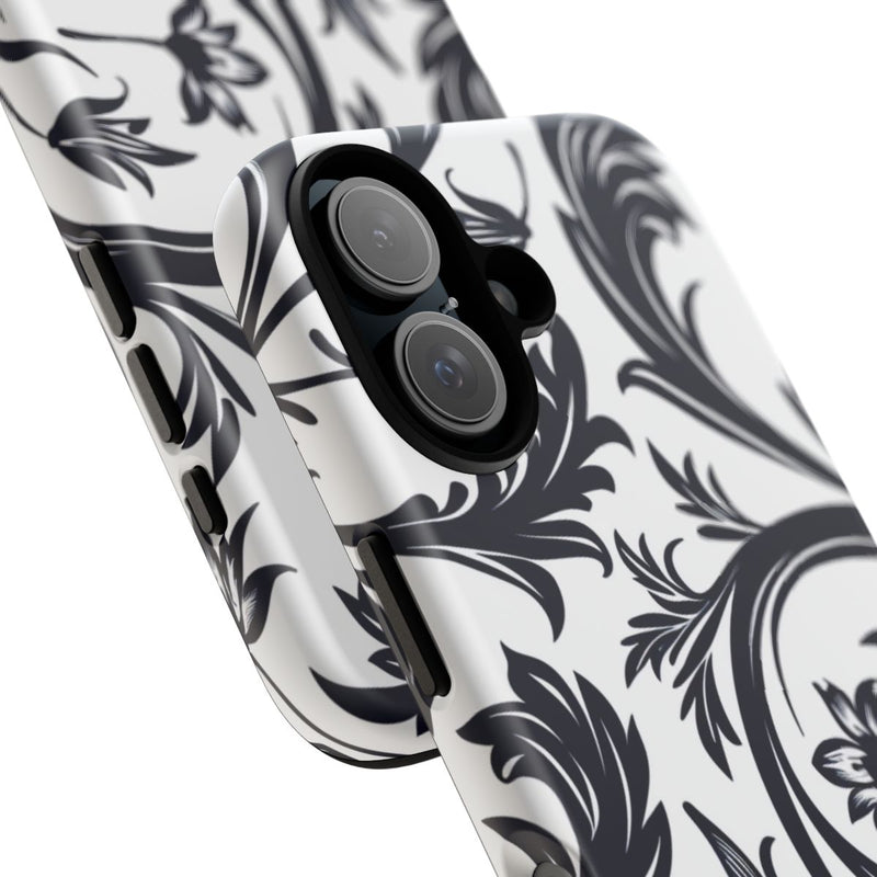 Zwart-Wit Bloemmotief met Sierlijke Krullen