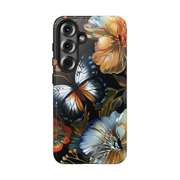 Vlinders en Bloemenpatroon op Zwart